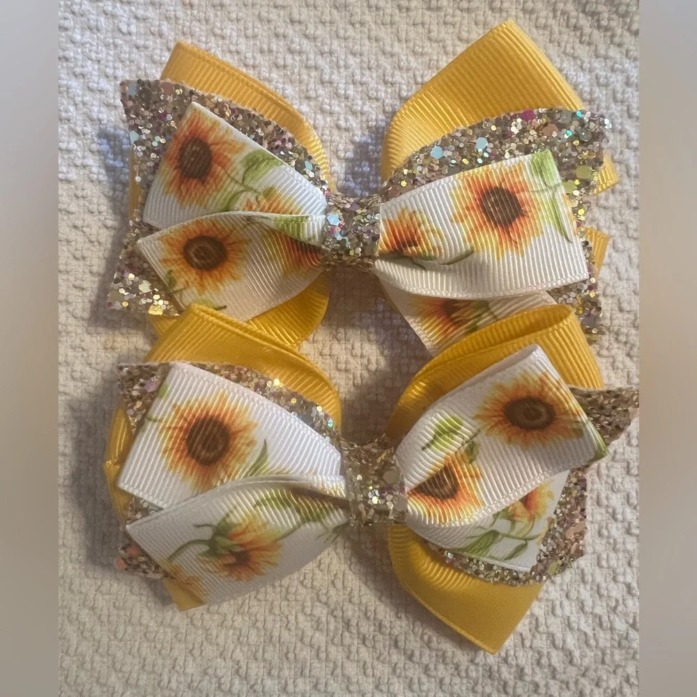 Sunflower Handmade Yellow Hair Bows set